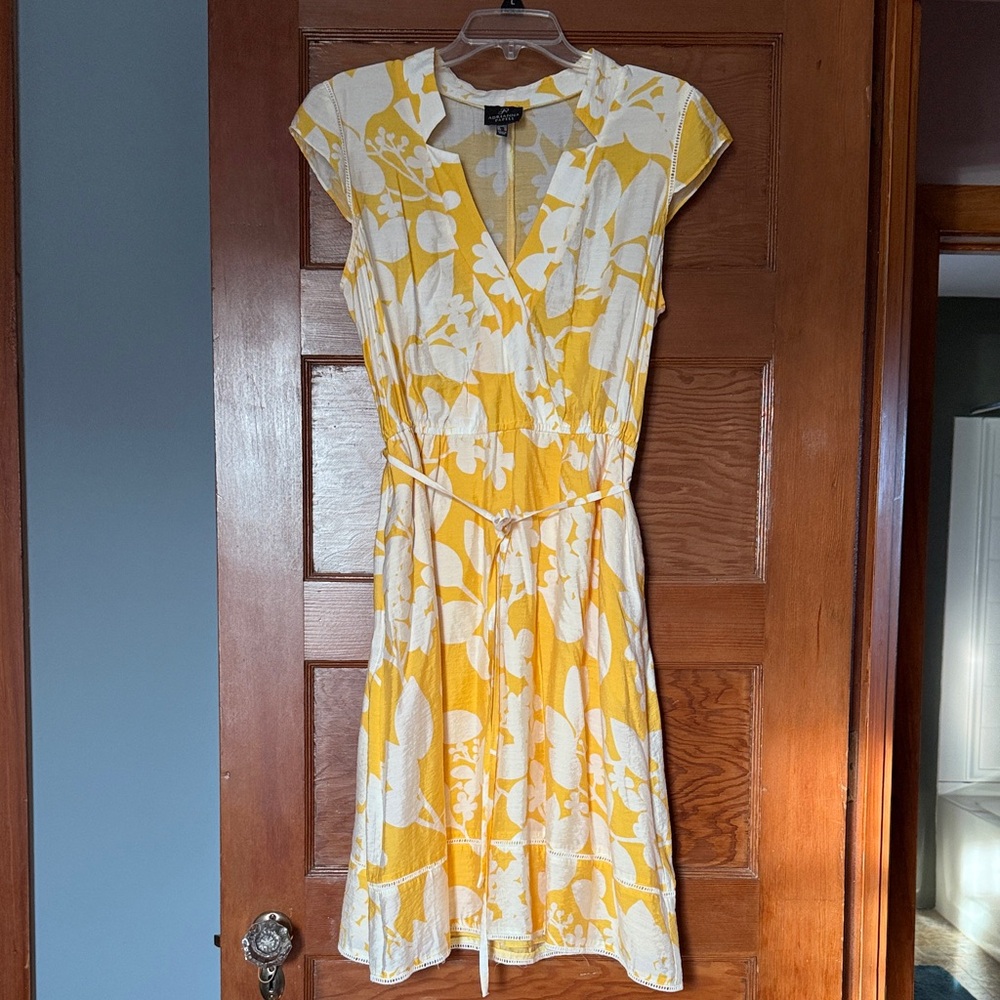 Adrianna Papell Yellow and White Floral Midi Dress